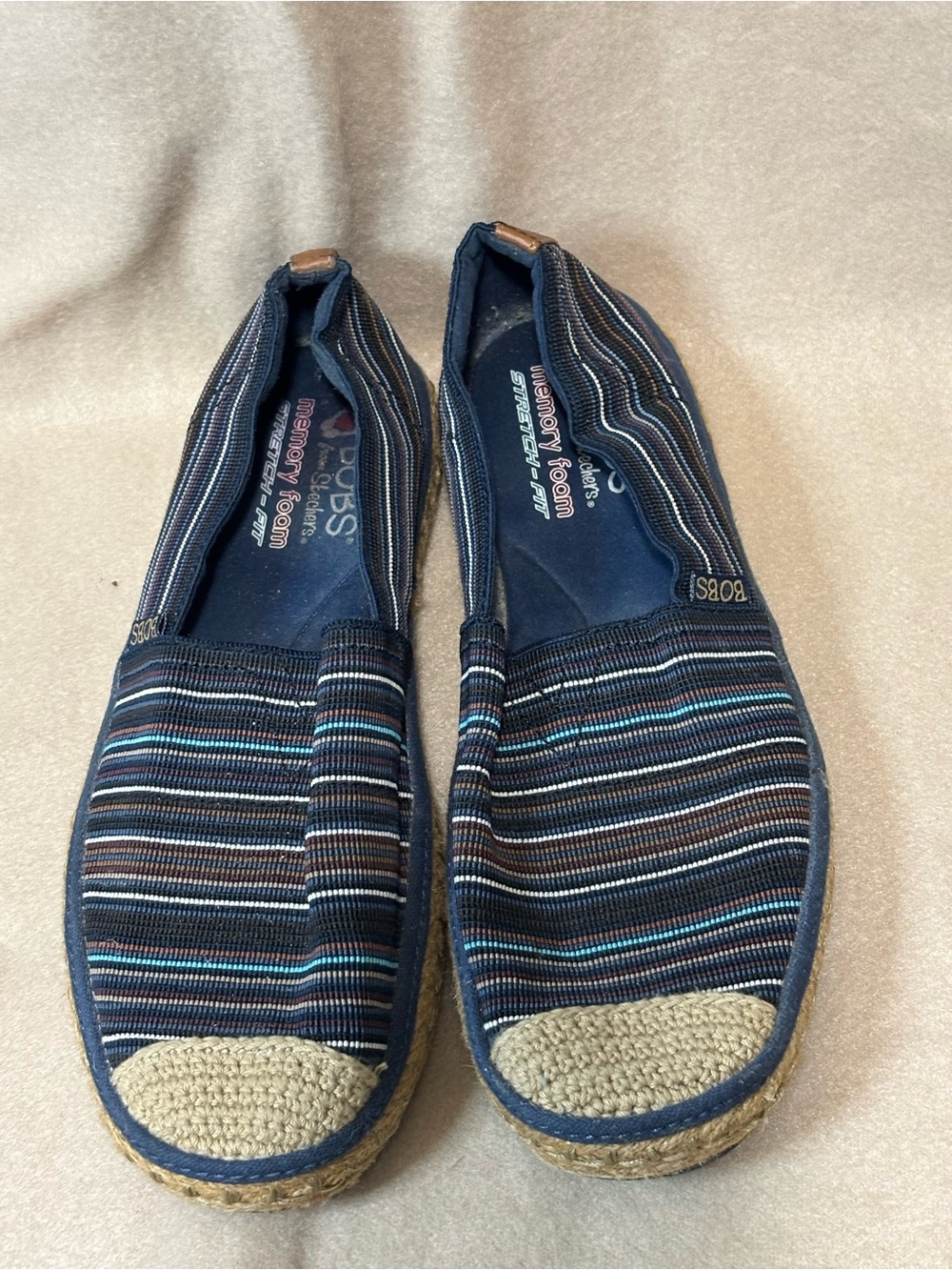Skechers BOBS Navy Multi-Striped Slip-On Loafers Sz 8.5 EUC